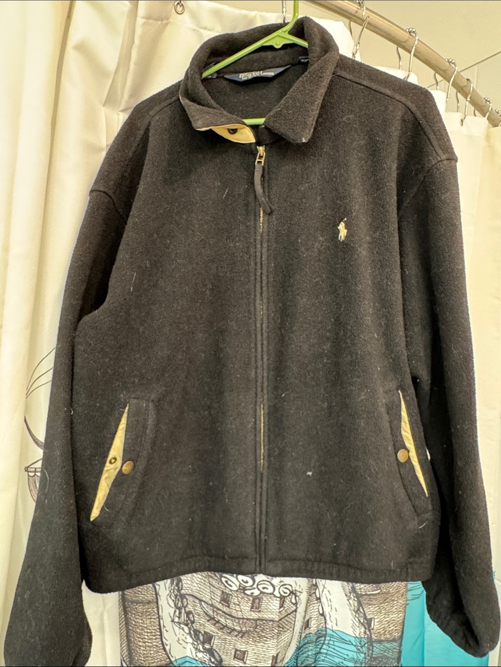Polo by Ralph Lauren Black Full-Zip Wool Blend Oversized Sweater Jacket